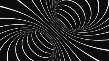 Siyah ve beyaz psikedelik optik illüzyon. Soyut hipnotik animasyon arka planı. Spiral geometrik döngü monokrom duvar kağıdı