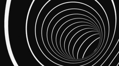 Siyah ve beyaz psikedelik optik illüzyon. Soyut hipnotik animasyon arka planı. Spiral geometrik döngü monokrom duvar kağıdı