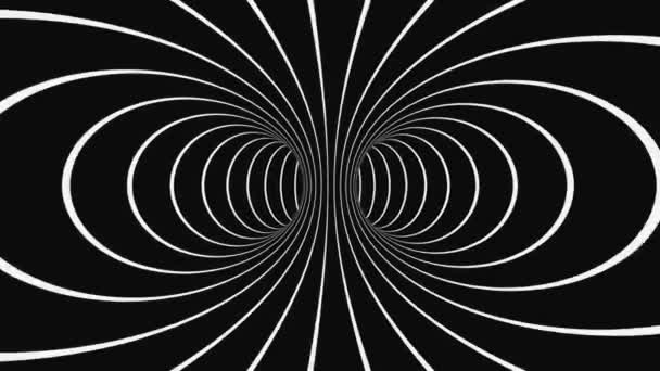 Zwart-wit psychedelische optische illusie. Abstracte hypnotische geanimeerde achtergrond. spiraalvormige geometrische looping monochroom behang — Stockvideo