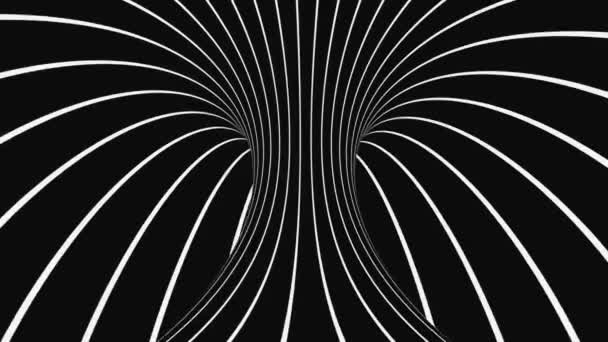 Zwart-wit psychedelische optische illusie. Abstracte hypnotische geanimeerde achtergrond. spiraalvormige geometrische looping monochroom behang — Stockvideo