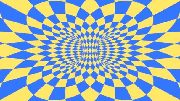 Ilusión óptica psicodélica azul y amarillo. Fondo animado de diamante hipnótico abstracto. Fondos de pantalla con formas de rombo — Vídeos de Stock