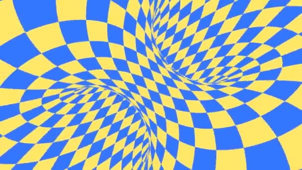Modrá a žlutá psychedelická optická iluze. Abstraktní hypnotické diamantové animované pozadí. Tapeta s kosočtvercovými tvary — Stock video