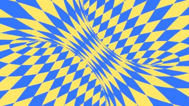 Ilusión óptica psicodélica azul y amarillo. Fondo animado de diamante hipnótico abstracto. Fondos de pantalla con formas de rombo — Vídeo de stock