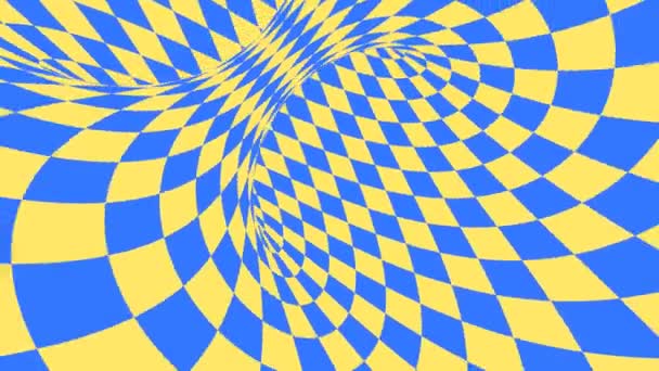 Blå och gul psykedelisk optisk illusion. Abstrakt hypnotisk diamant animerad bakgrund. Tapet med romb former — Stockvideo