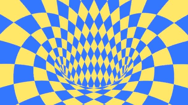 Blue and yellow psychedelic optical illusion. Abstract hypnotic diamond animated background. Wallpaper with rhombus shapes — Stock Video