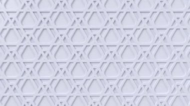 Arabesk döngü geometrik desen. Beyaz İslam 3d motif. Arap oryantal animasyonlu arka plan. Müslüman hareketli duvar kağıdı.