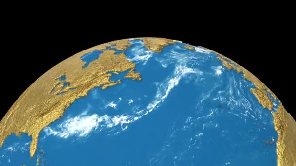 Planeta Terra em rotação dourada isolado sobre fundo preto. Spinning 3d terra globo sem costura looping animação . — Vídeo de Stock