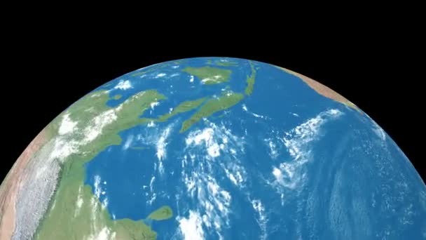 Realistisch draaiende Aarde planeet geïsoleerd op zwarte achtergrond. Draaiende 3D aardbol naadloze looping animatie. — Stockvideo