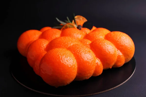 Cake Berry Mousse Mirror Orange Glaze Decorated Food Gold Black — Stock Photo, Image