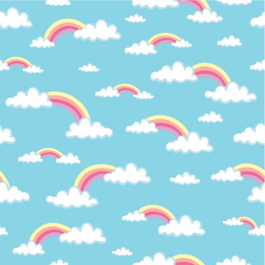 Elle çizilmiş bulutlar ve gökkuşakları seamless modeli - vektör çizim 