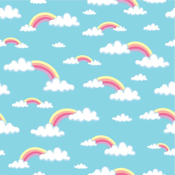 手描き雲と虹シームレス パターン ベクトル図 — ストックベクタ