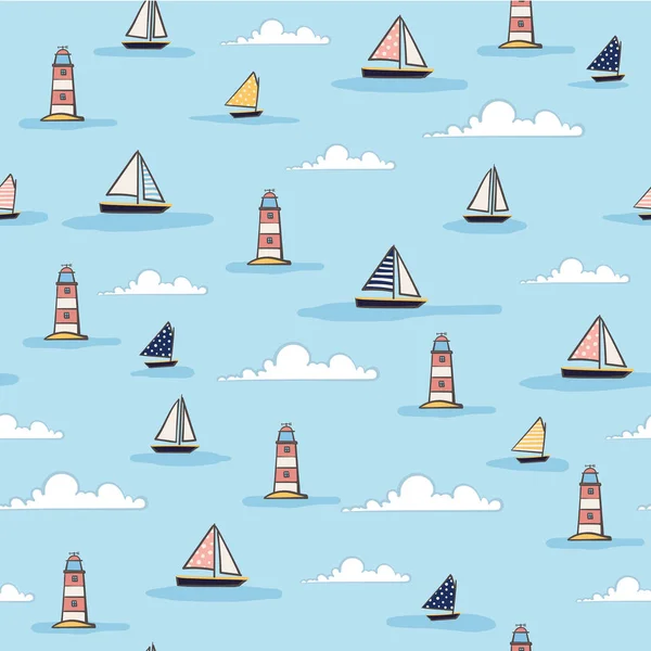 Nautical Hand Drawn Seamless Vector Pattern — Stock Vector