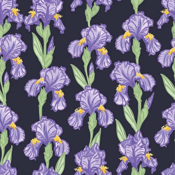 Hand Drawn Seamless Floral Pattern with Irises - vektor illustration - Stok Vektor