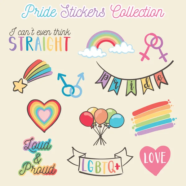 Hand Drawn Gay Pride Stickers Collection Vector Eps10 — Stock Vector