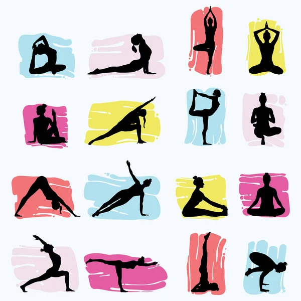 Handgezeichnete Yoga Silhouetten Illustrationsset Vektor Eps10 — Stockvektor