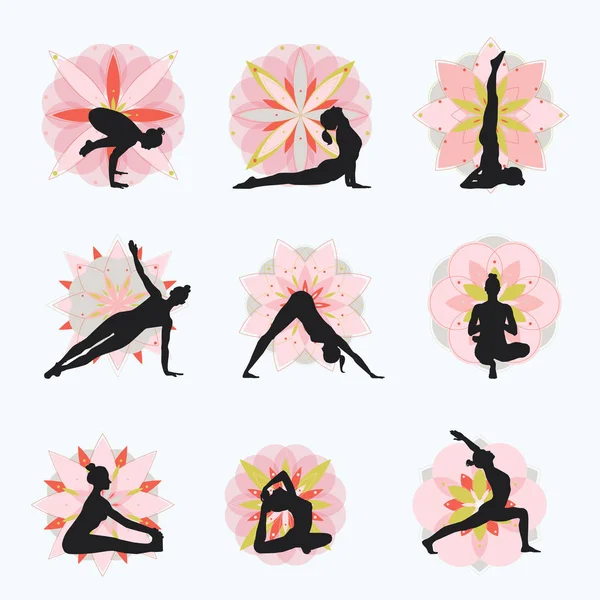 Siluetas Yoga Dibujadas Mano Set Ilustración Vector Eps10 — Vector de stock