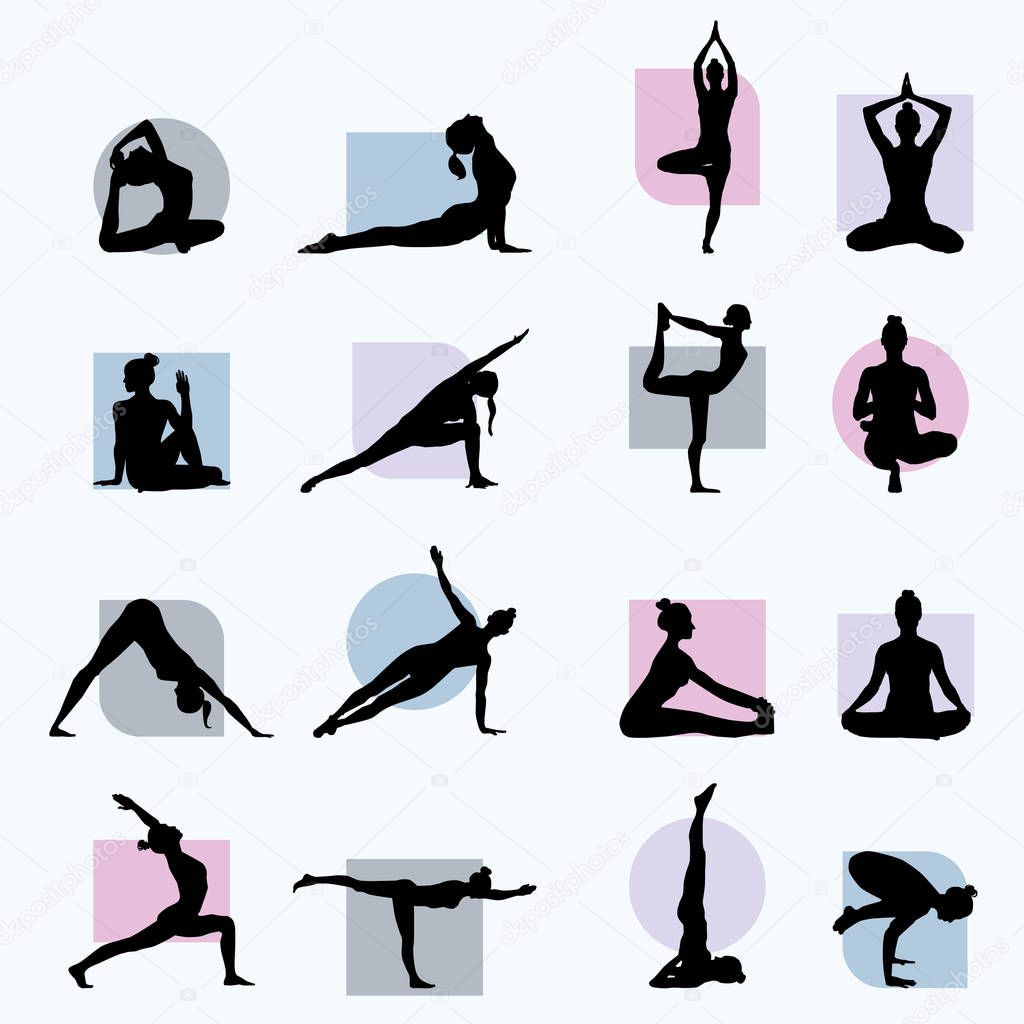 Hand Drawn Yoga Silhouettes, illustration set, vector eps10