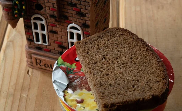 Toy House Doshirak Noodles Piece Bread Mortgage Heavy Financial Burden — Stock Photo, Image