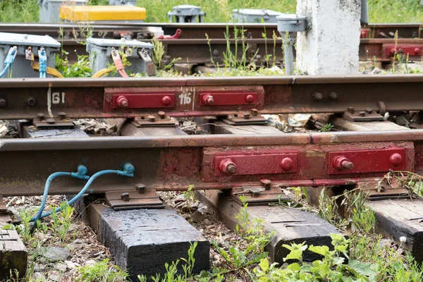 Grond Voor Het Spoorwegnet Houten Dwarsliggers Rails Draden — Stockfoto