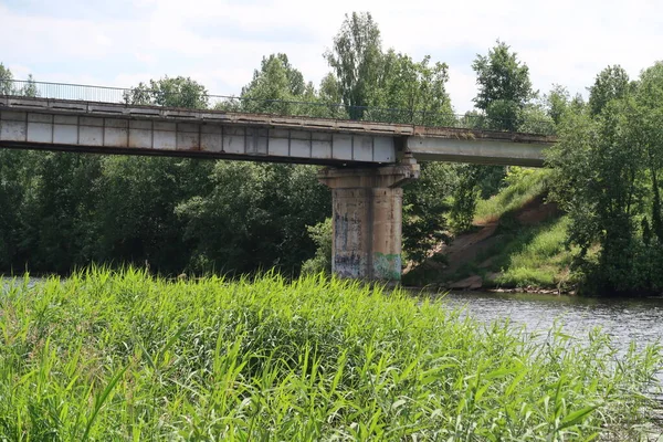 Pont Automobile Sur Rivière Banlieue Été — Photo