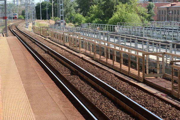 Spoor Metalen Constructies Voor Bouw Van Een Nieuw Stationsgebouw — Stockfoto