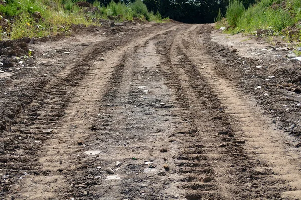 Брудна Дорога Будівельної Техніки Видимі Доріжки — стокове фото