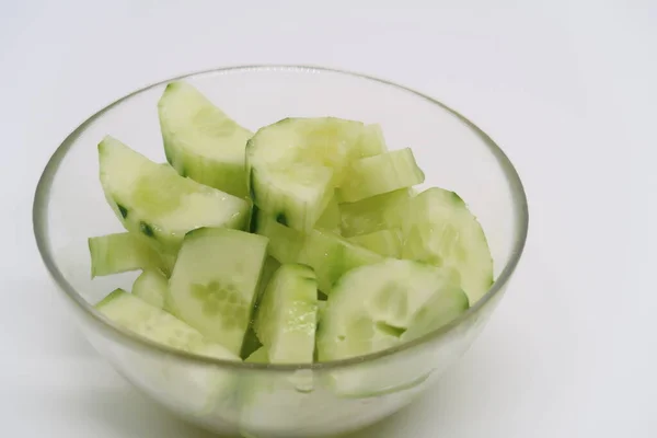 Fresh Cucumber Salad Transparent Bowl — Stock Photo, Image