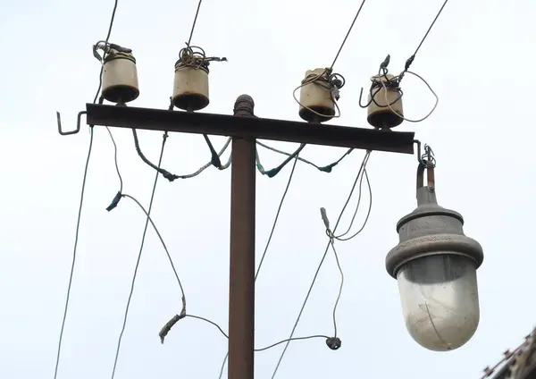 Lámpara Calle Vieja Poste Poder Con Aisladores Veracidad — Foto de Stock