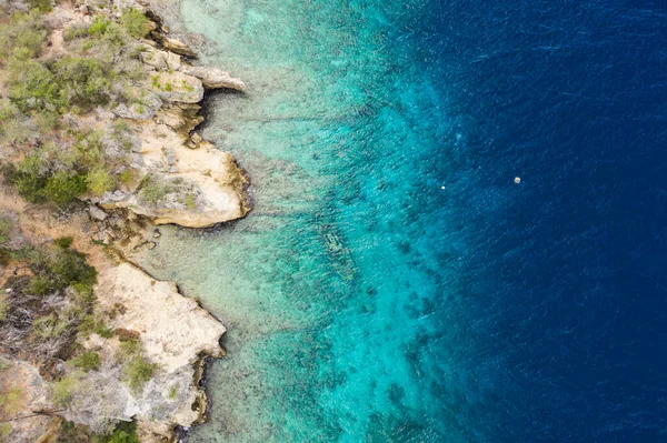 Vista Aérea Costa Curaao Mar Caribe Con Agua Turquesa Acantilado — Foto de Stock