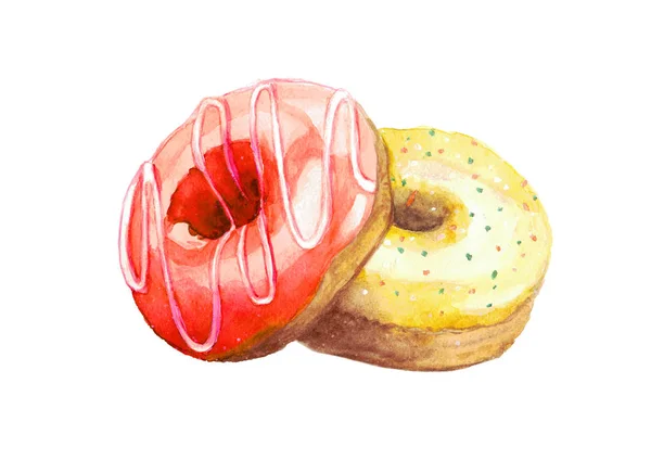 Donuts Aquarelle Isolés Sur Fond Blanc Illustration — Photo