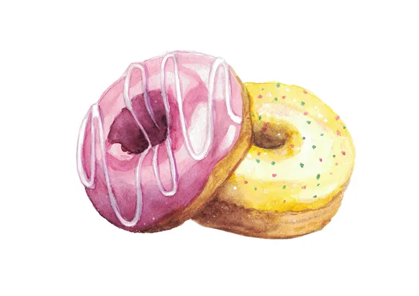 Donuts Aquarelle Isolés Sur Fond Blanc Illustration — Photo