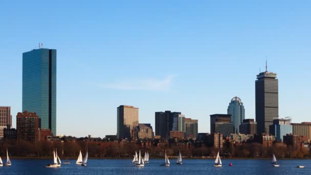 Timelapse Del Boston Massachusetts Skyline Attraverso Porto — Video Stock