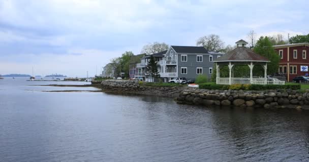 Vista Edifícios Coloridos Mahone Bay Nova Escócia — Vídeo de Stock