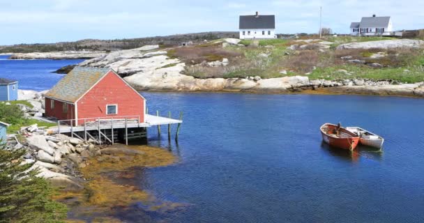 Szene Farbenfroher Gebäude Der Bucht Peggys Nova Scotia — Stockvideo