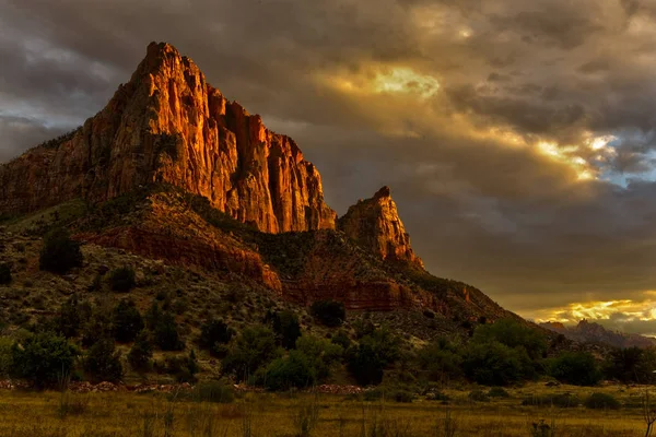 Vista Del Vigilante Parque Nacional Zion Utah Atardecer — Foto de Stock