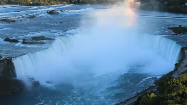 Dämmerung Luftaufnahme Von Hufeisenfällen Niagarafällen — Stockvideo