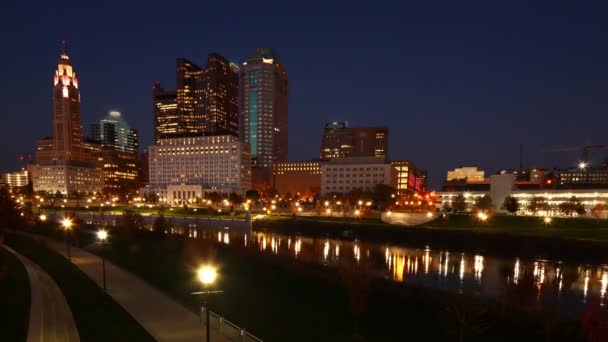 Nacht Naar Dag Timelapse Centrum Van Stad Van Columbus Ohio — Stockvideo