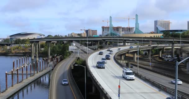 Portland Oregon Expressway Willamette River — Stock Video