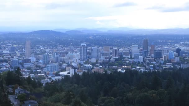 Timelapse Portland Орегон Горизонт Утром — стоковое видео