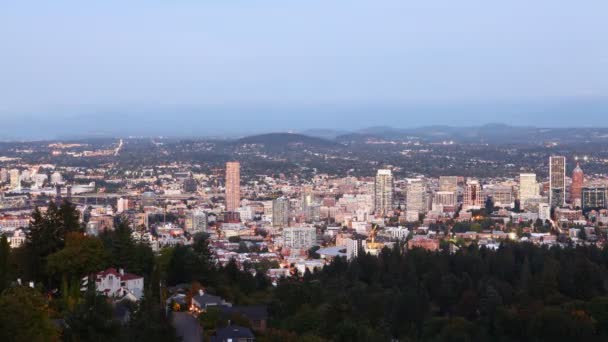 Timelapse Night Day Portland Oregon Skyline — Stock Video