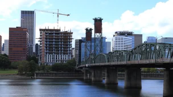 Zeitraffer Portland Oregon Skyline Über Dem Willamette River — Stockvideo