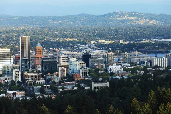 An aerial view of Portland, Oregon city center