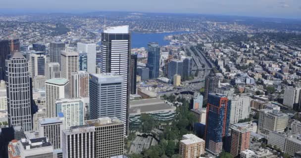 Luchtfoto Van Het Centrum Van Stad Seattle Washington — Stockvideo