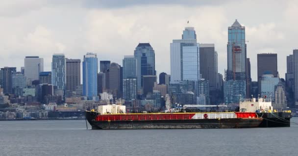 Vista Seattle Centro Cidade Washington Através Porto — Vídeo de Stock