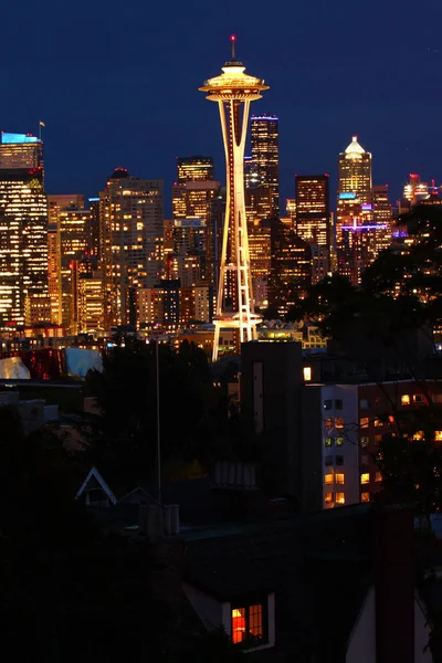 Vertical Seattle Washington Skyline Notte — Foto Stock