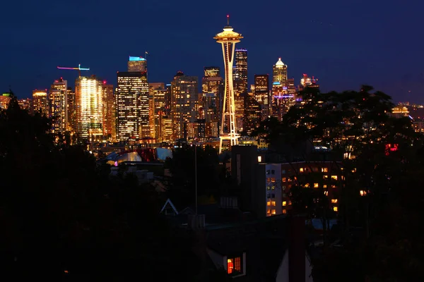 Skyline Seattle Washington Notte — Foto Stock
