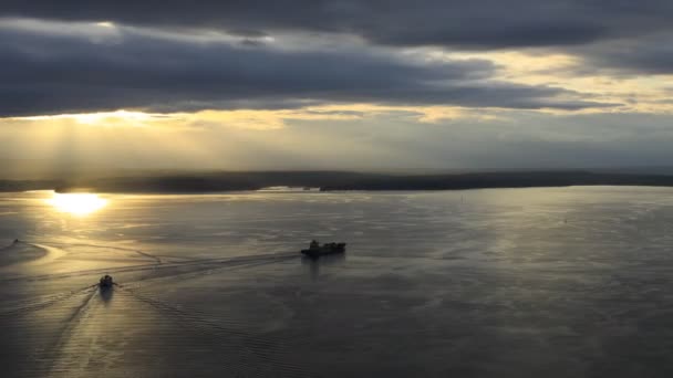 Timelapse Puget Sound Στο Σιάτλ Ουάσιγκτον Στο Ηλιοβασίλεμα — Αρχείο Βίντεο