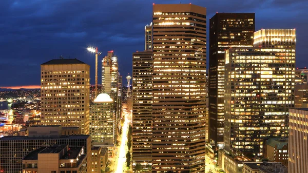 Una Vista Aerea Seattle Washington Centro Della Città Notte — Foto Stock