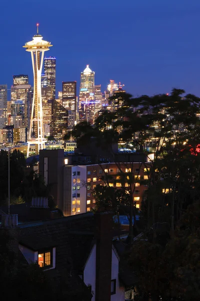 Vertical Seattle Washington Skyline Dopo Tramonto — Foto Stock