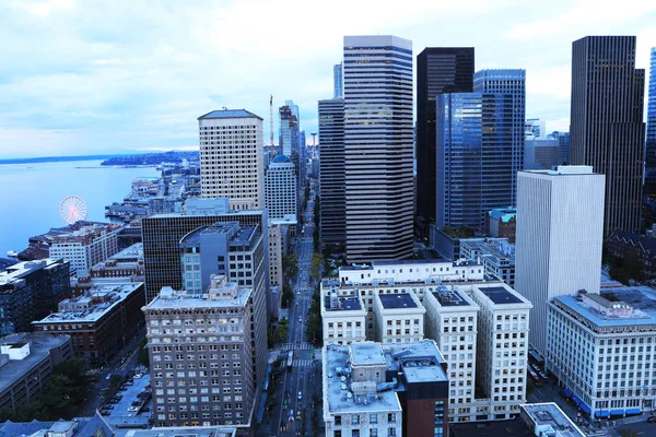 Una Seattle Aerea Skyline Washington Tramonto — Foto Stock